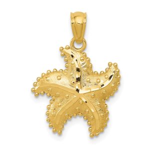 14k Yellow Gold 15mm Diamond Cut and Textured Starfish Pendant