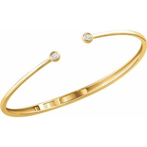 14k Yellow Gold 1/6 Ctw Diamond Hinged Cuff Bracelet, 7 Inch