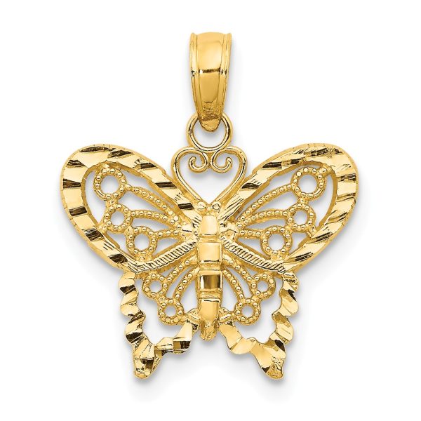 14k Yellow Gold 16mm Diamond Cut Butterfly Pendant