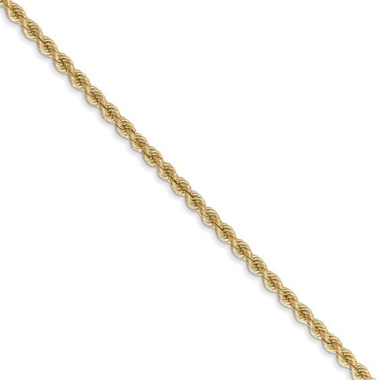 14k Yellow Gold 2.25mm Handmade Solid Rope Chain Necklace, 18 Inch