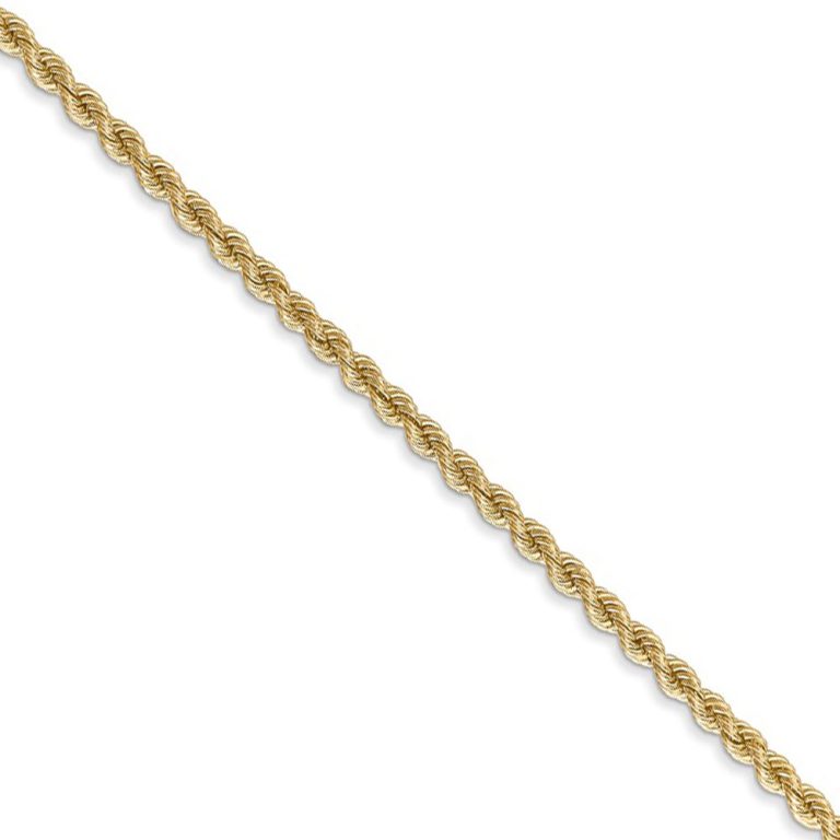 14k Yellow Gold 2.25mm Handmade Solid Rope Chain Necklace, 22 Inch