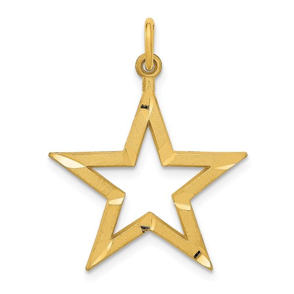 14k Yellow Gold 20mm Diamond Cut Open Star Pendant