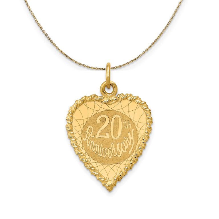 14k Yellow Gold 20th Anniversary Rope Heart Necklace - 16 In