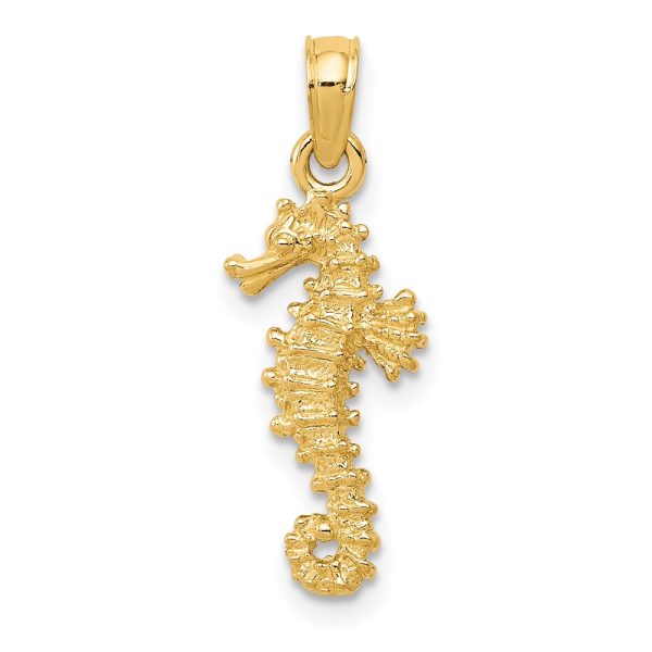 14k Yellow Gold 22mm 3D Textured Seahorse Pendant