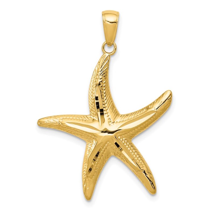 14k Yellow Gold 25mm Diamond Cut Starfish Pendant