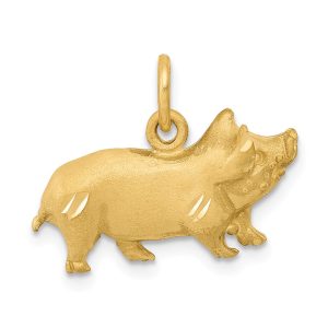 14k Yellow Gold 2D Satin and Diamond Cut Pig Charm or Pendant