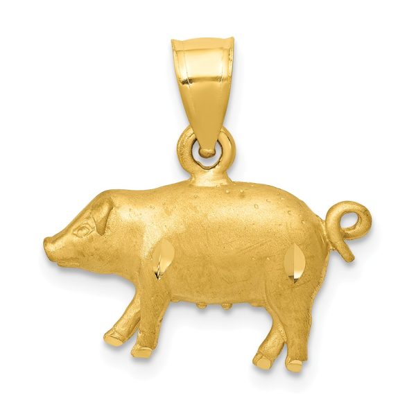 14k Yellow Gold 2D Satin and Diamond Cut Pig Pendant