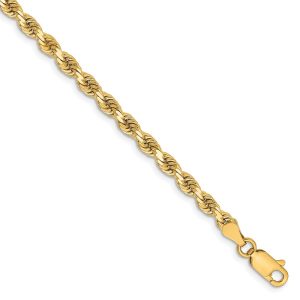 14k Yellow Gold 3.25mm Diamond Cut Solid Rope Chain Bracelet, 7 Inch