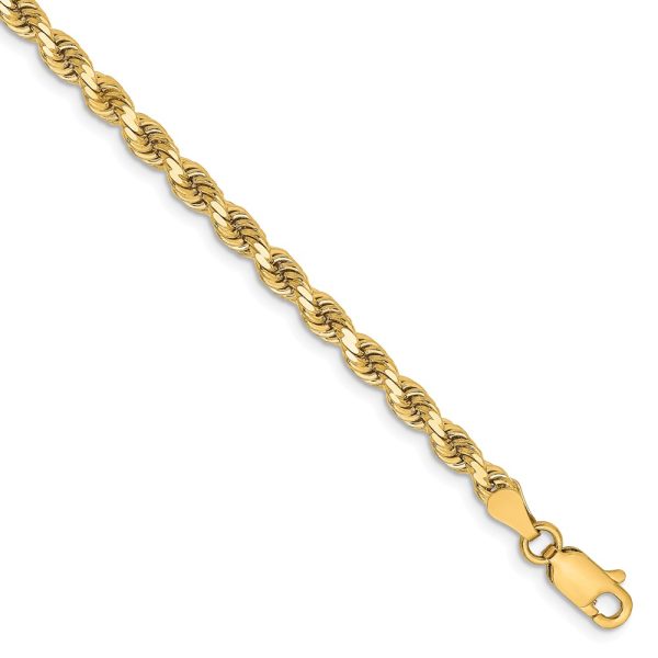 14k Yellow Gold 3.25mm Diamond Cut Solid Rope Chain Bracelet, 8 Inch