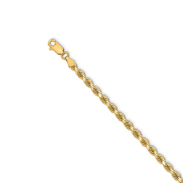 14k Yellow Gold 3.25mm Diamond Cut Solid Rope Chain Necklace, 16 Inch