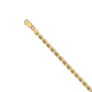 14k Yellow Gold 3.25mm Diamond Cut Solid Rope Chain Necklace, 18 Inch