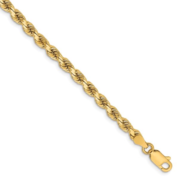 14k Yellow Gold 3.75mm Diamond Cut Solid Rope Chain Bracelet, 8 Inch