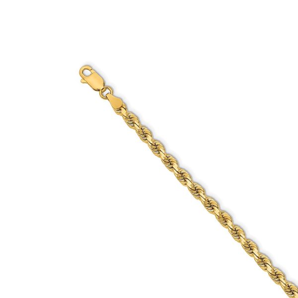 14k Yellow Gold 3.75mm Diamond Cut Solid Rope Chain Necklace, 16 Inch