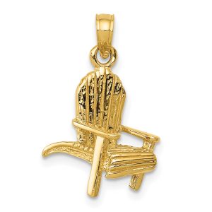 14k Yellow Gold 3D Adirondack Chair Pendant