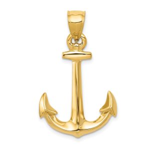 14k Yellow Gold 3D Anchor Pendant