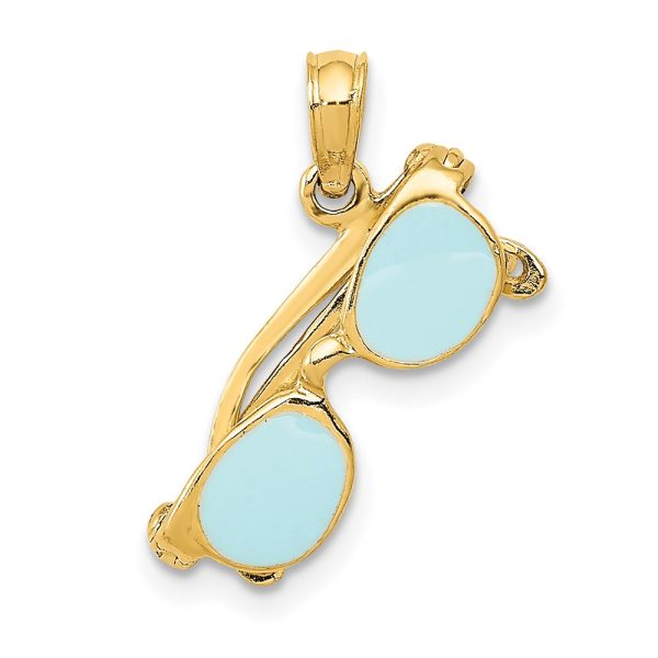 14k Yellow Gold 3D Aqua Enameled Moveable Sunglasses Pendant