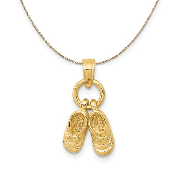 14k Yellow Gold 3D Baby Shoes Charm Necklace - 24 Inch