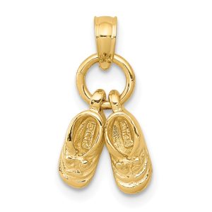 14k Yellow Gold 3D Baby Shoes Charm or Pendant, 9mm (3/8 inch)