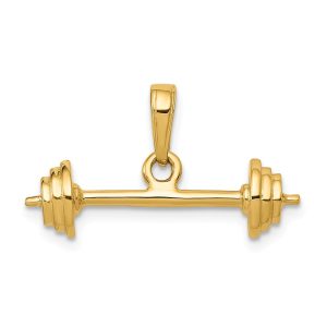 14k Yellow Gold 3D Barbell Pendant