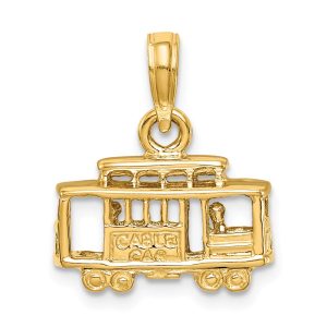 14k Yellow Gold 3D Cable Car Pendant