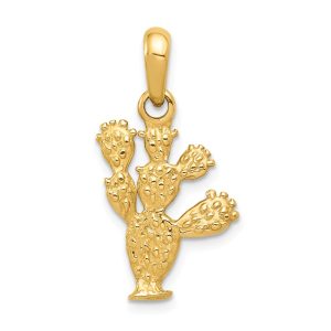 14k Yellow Gold 3D Cactus Pendant