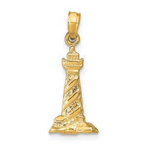 14k Yellow Gold 3D Cape Hatteras Lighthouse Pendant