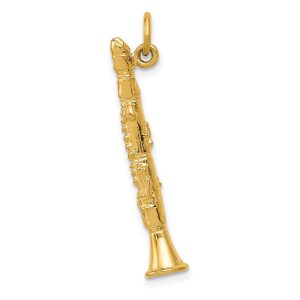 14k Yellow Gold 3D Clarinet Pendant