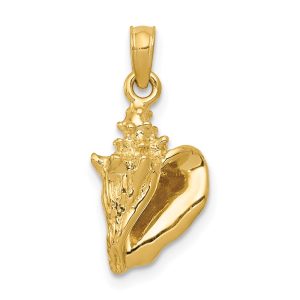 14k Yellow Gold 3D Conch Shell Pendant, 10mm