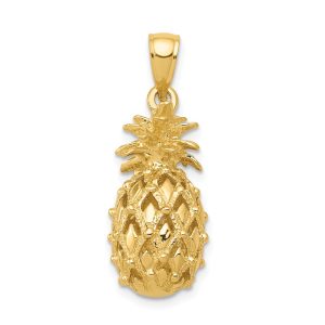 14k Yellow Gold 3D Cutout Pineapple Pendant