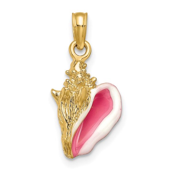 14k Yellow Gold 3D Enameled Conch Shell Pendant