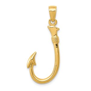 14k Yellow Gold 3D Fishhook Pendant