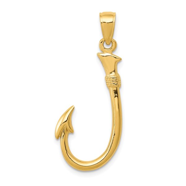 14k Yellow Gold 3D Fishhook Pendant