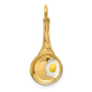 14k Yellow Gold 3D Frying Pan with Enameled Egg Charm