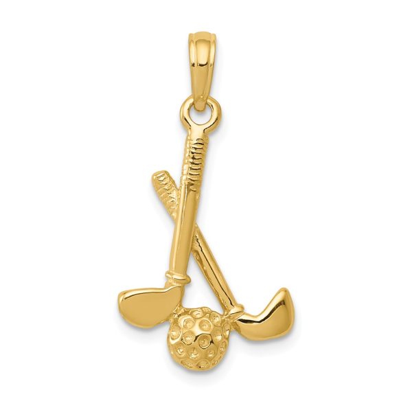 14k Yellow Gold 3D Golf Clubs and Ball Pendant