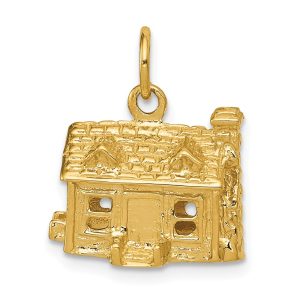 14k Yellow Gold 3D House Pendant