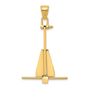 14k Yellow Gold 3D Moveable Danforth Anchor Pendant