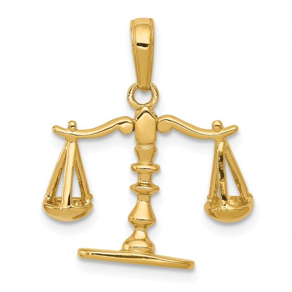 14k Yellow Gold 3D Moveable Scales of Justice Pendant