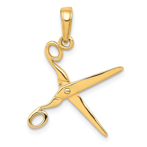 14k Yellow Gold 3D Moveable Scissors Pendant