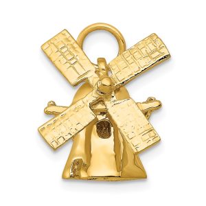 14k Yellow Gold 3D Moveable Windmill Charm