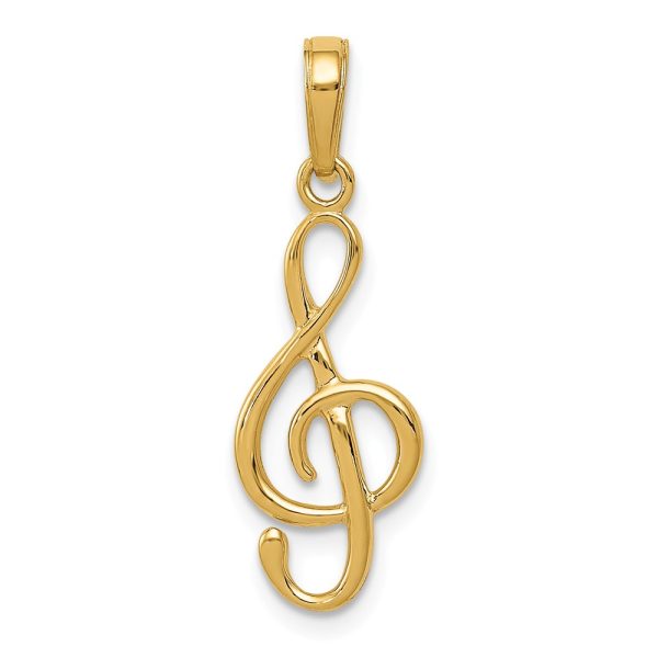 14k Yellow Gold 3D Polished Clef Note Pendant