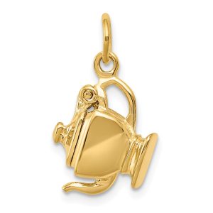 14k Yellow Gold 3D Polished Teapot Charm