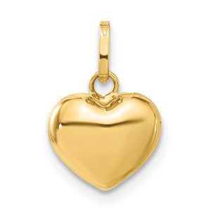 14k Yellow Gold 3D Puffed Heart Charm or Pendant, 10mm