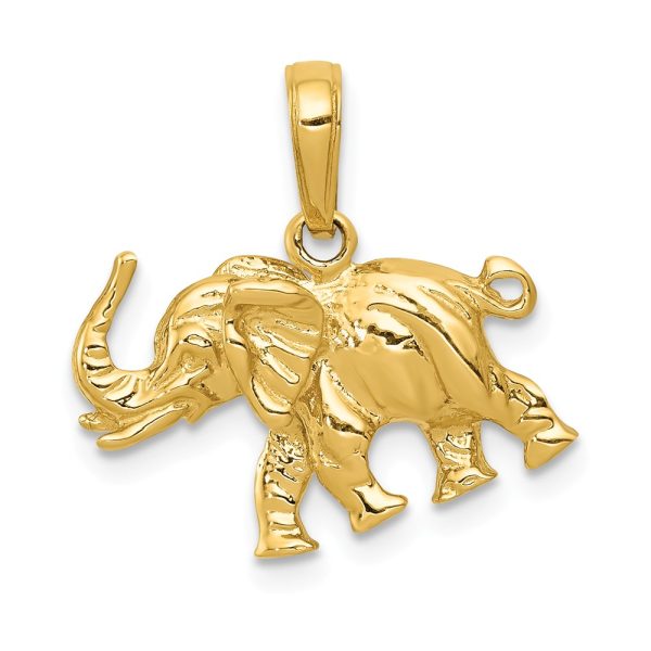 14k Yellow Gold 3D Satin Elephant Profile Pendant