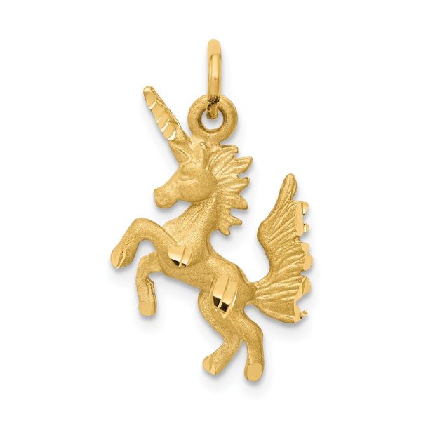 14k Yellow Gold 3D Satin & Diamond Cut Dancing Unicorn Pendant