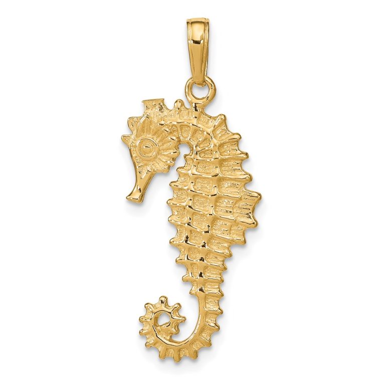 14k Yellow Gold 3D Seahorse Pendant