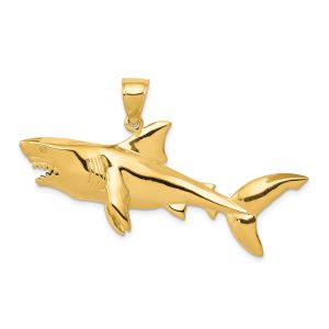 14k Yellow Gold 3D Shark Pendant