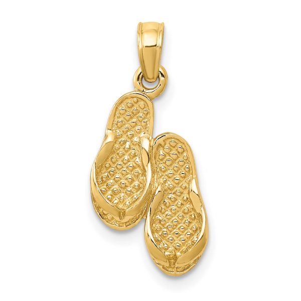 14k Yellow Gold 3D Textured Flip Flops Pendant