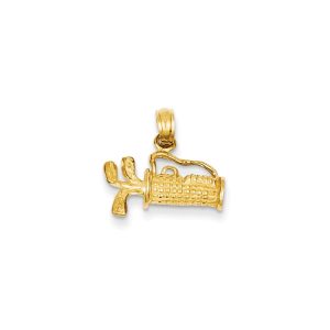 14k Yellow Gold 3D Textured Golf Bag Pendant