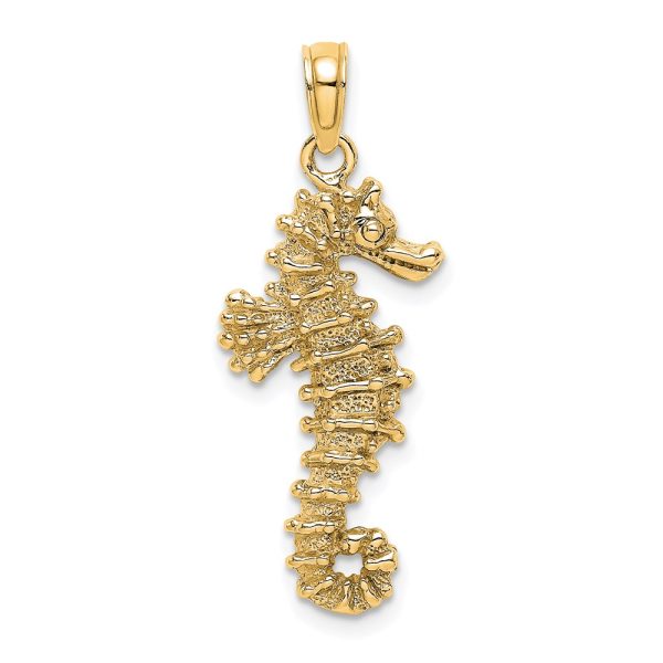 14k Yellow Gold 3D Textured Seahorse Pendant, 30mm