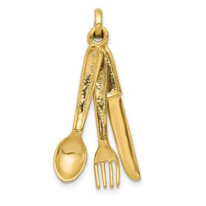 14k Yellow Gold 3D Three Piece Flatware Pendant